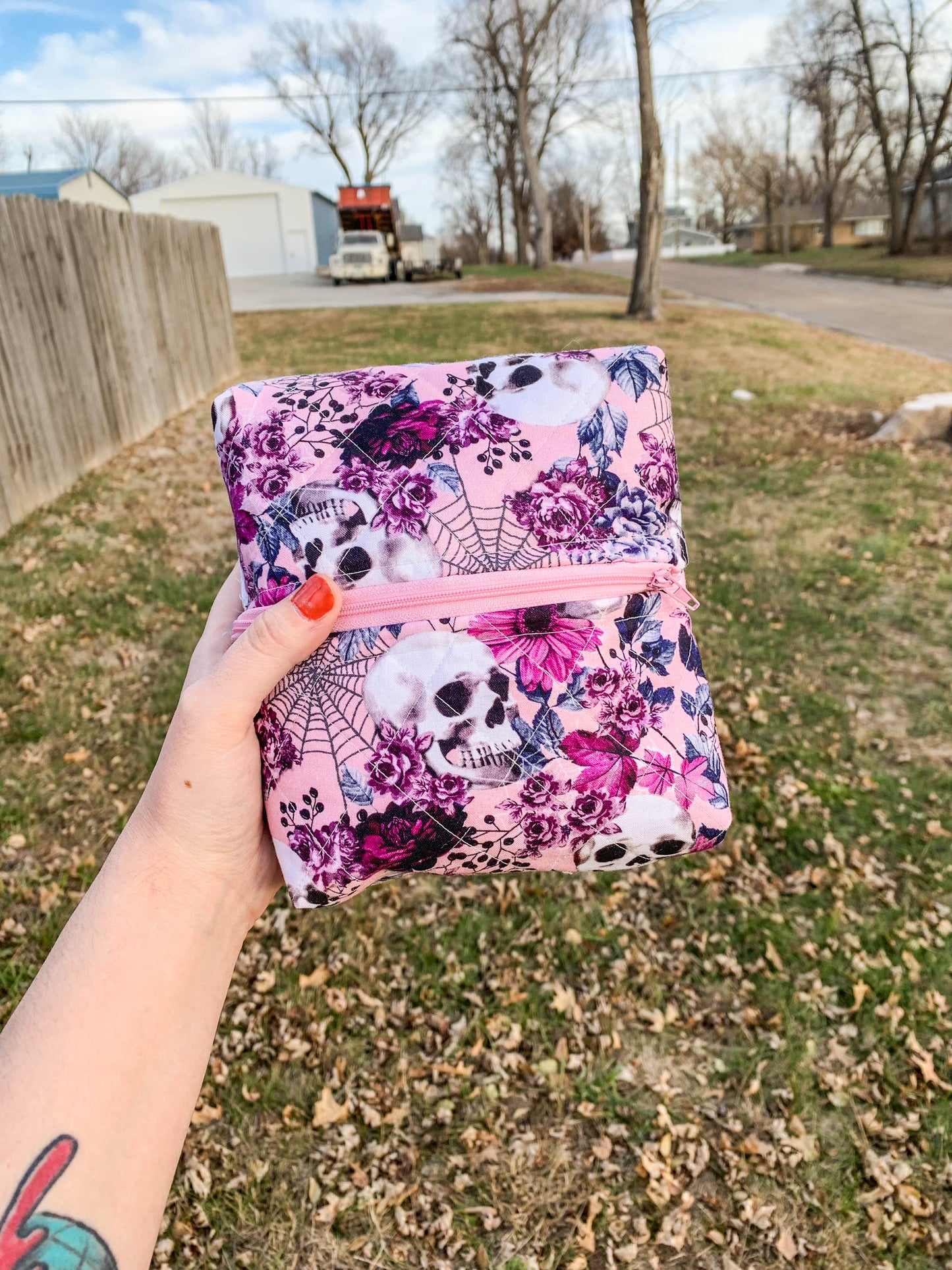 Floral Skull Makeup bag